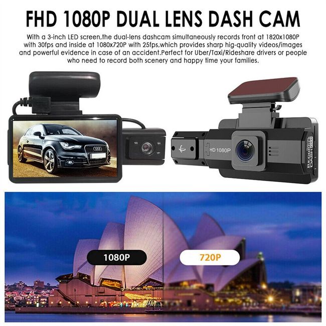 FHD 1080P Dual Lens Car DVR Dash Cam Video Recorder G-Sensor Front/Inside  Camera