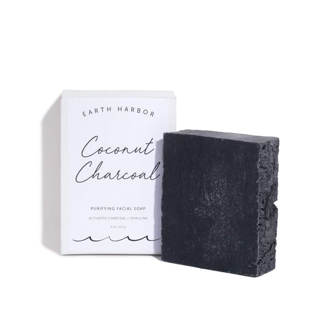 Earth Harbor | COCONUT CHARCOAL Purifying Facial Soap | 100% Botanical + Zero-Waste + No Synthetics | Activated Charcoal & Spirulina