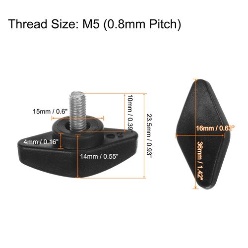 HARFINGTON 8pcs Tee Wing Knobs M5 x 10mm Metric Male Threaded Stud T Head Plastic Knob Handles Thumb Screws Hand Clamping Tightening Knob Grip Thumbscrew, Black