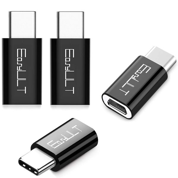 EasyULT 4 Pack Micro USB to USB-C Adapter, Type C (Male) to Micro USB (Female) Converter Type C Adapter Compatible with Galaxy S8/S8+, S20 Note 20, Huawei P10 Plus/Honor 8, LG G6 and More(Black)