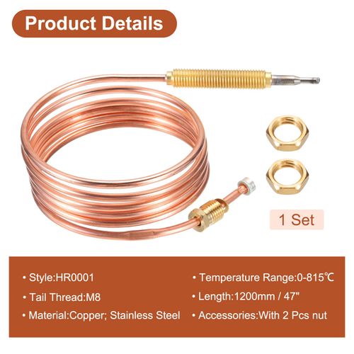 MECCANIXITY 47" Thermocouple 815 Degree Gas Fireplaces Thermocouple Replacement M8 for Gas Furnaces, Oven, Fryers, Boilers, Water Heaters