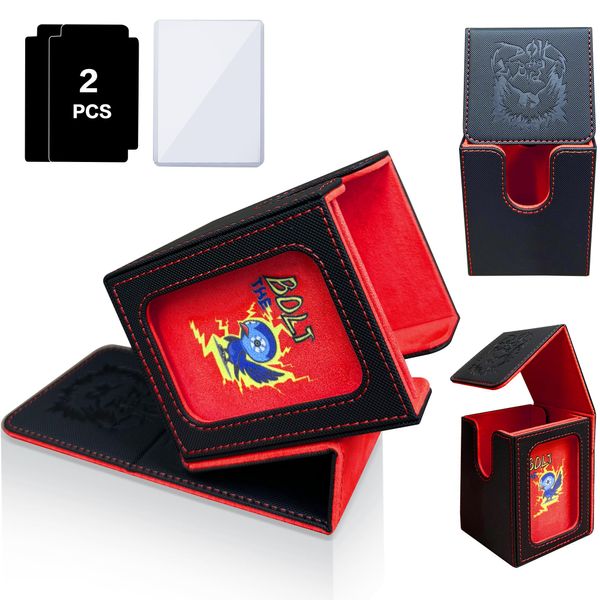 PROMAXIBINDER MTG Deck Box BTB for Commander Display, Fits 100 Double Sleeved Cards, 2 Dividers & 1 Toploader, Strong Magnet Leather Trading Card Storage Box for Magic the Gathering, TCG, CCG, Red