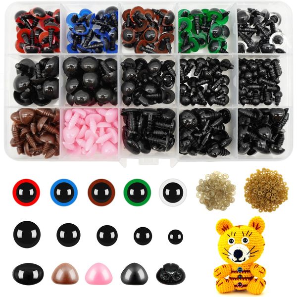 FINEASY 560PCS Safety Eyes for Toy Making, Plastic Doll Eyes for Amigurumi, Teddy Bear Eyes, Colorful Safety Eyes and Noses with Washers for Puppet Doll Teddy Plush DIY Crafts