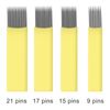 50pcs Yellow Microblading Needles 9 Pin Flat Double Line 0.25mm Blade Permanent Makeup Tattoo Needle for Fog Power Eyebrow Available size 15U,17U,19U,21U,9F,17F,19F,21F (9F)