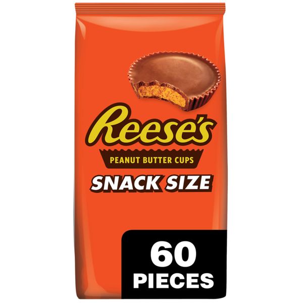 REESE'S Milk Chocolate Peanut Butter Snack Size Cups, Candy Bag, 33 oz (60 Pieces)