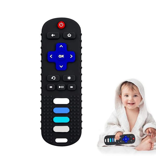 Baby Teether Toy, TV Remote Control Shape Teething Baby Toys for Infants, Baby Chew Remote Teether Toys for Babies 3-24 Months,BPA Free(Black)