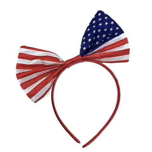 Fashion American Flag Bow Headband for Women 4th of July Big Bow Hair Accessories Headband Grosgrain Ribbon Hair Hoop Headband for Women Party Cosplay Costume Headwear Makeup Handmade Hair Band