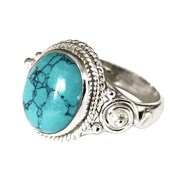 Shanya Sterling Silver Ethnic Ring Turquoise Howlite Size K