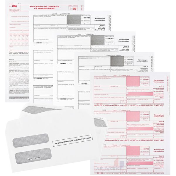 Dutymark 1099 NEC Tax Forms 2023, and 25 Security Envelopes, 25 4 Part Laser Tax Forms Kit, Great for QuickBooks and Accounting Software, 2023 1099 NEC, 25 Pack