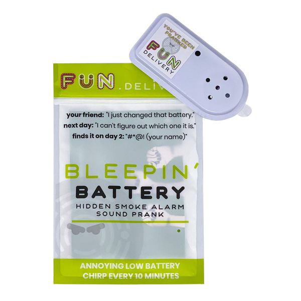 FUN delivery Bleepin' Battery: Hidden Annoying Smoke Alarm Beep Sound Device to Prank Friends & Family – Fun Joke Toy for Parties & Offices – Perfect for Pranksters