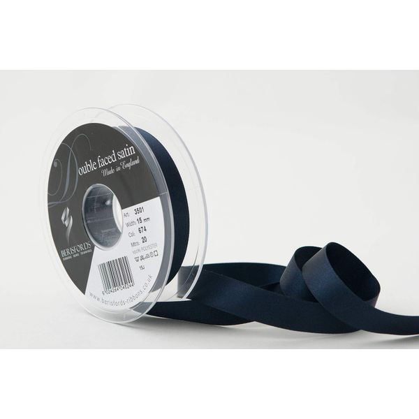 Berisfords Double FACE Poly Satin Ribbon, Midnight, 15 mm