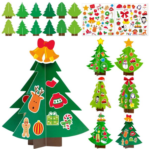 Qyeahkj 30 Sets Christmas Tree DIY Craft Kit for Kids Toddlers Christmas 3D Art Project Paper Ornaments Making Crafts for Preschool Kids Ages 4-8, 8-12 for Xmas New Year Party Favors, 6 Styles