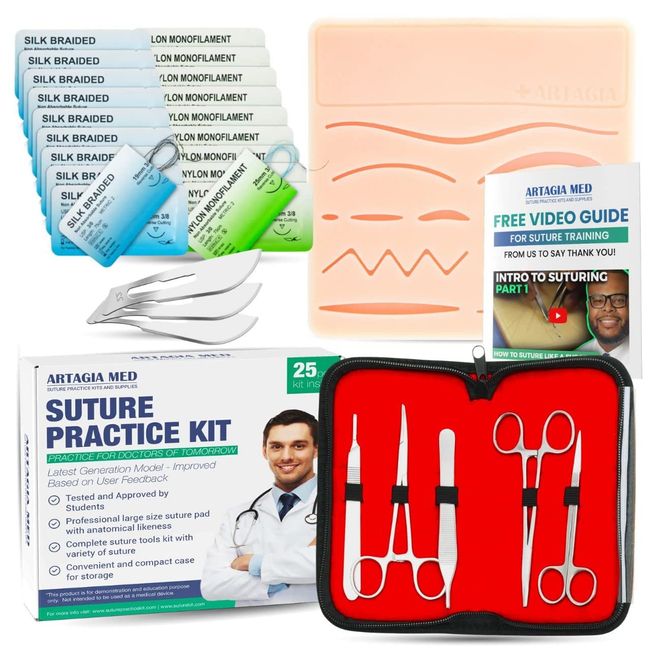 Suture Training Kit, Medical Suture Practice Kit Include 17 Pre-Cut Wounds  Suture Pad, Suture Tools, Suture Thread and Needle