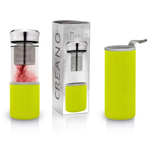 Creano "Teamaker - Tea bottle to go from glass with strainer for loose tea - 400ml (Green)