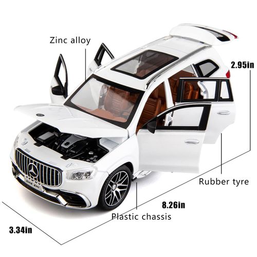 WAKAKAC 1/24 Benz GLS63 AMG Model Car,Zinc Alloy Diecast Toy Car Pull Back with Light and Sound Toy Vehicle Door Can Be Opened (White)