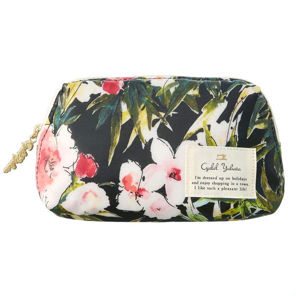 Made in Japan, Modern Pouch, Wave Flower (Khaki, Black) / Makeup Pouch, Cosmetic Pouch, Travel Pouch, Adult Cute, Stylish, Floral Pattern, Plants, Mother's Day, Christmas, White Day, Gift, Black