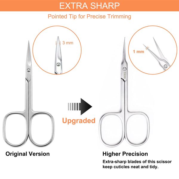 THRAU Cuticle Scissors Extra Fine for Manicure and Pedicure, Curved Blade Precise Pointed Tip Grooming Kit for Eyebrow, Eyelash, Trim Nail and Dry Skin - Small Scissors