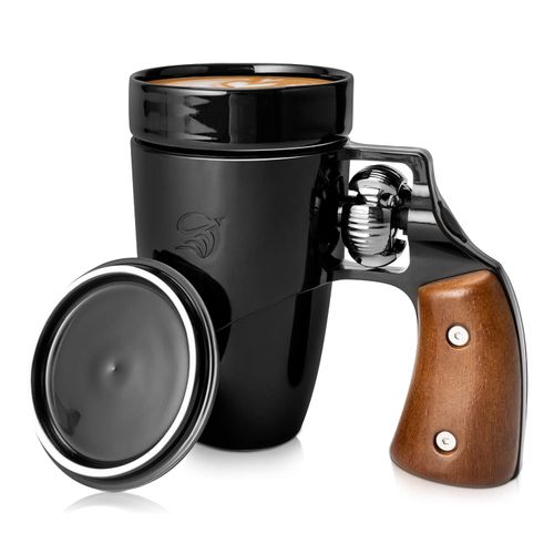 VIREESR Coffee Mugs for Men, Ceramic Novelty Funny Gun Cup Revolver Mugs, Birthday Gifts for Father, Black Cool Unique Coffee Mug for Men, Fathers Day Dad Gifts(16 oz BLACK)