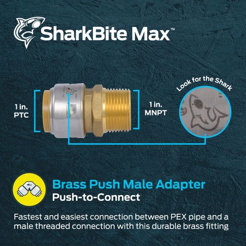 SharkBite Max 1 Inch MNPT Adapter, Push to Connect Brass Plumbing Fitting, PEX Pipe, Copper, CPVC, PE-RT, HDPE, UR140A