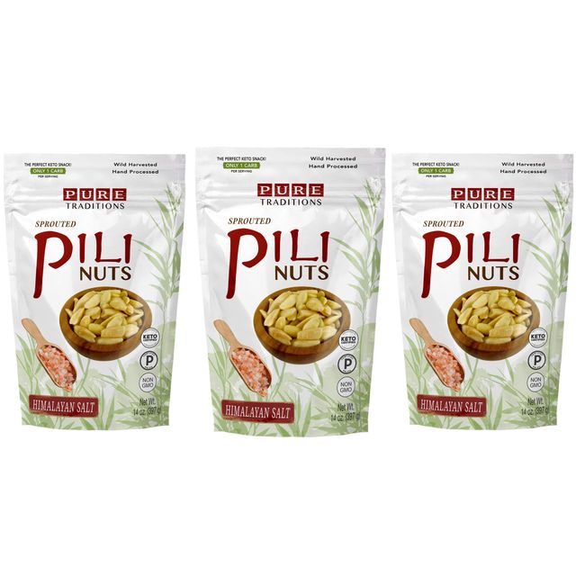 Pili Nuts, Sprouted, Certified Paleo & Keto (Himalayan Salt, 14 oz - 3 Pack)