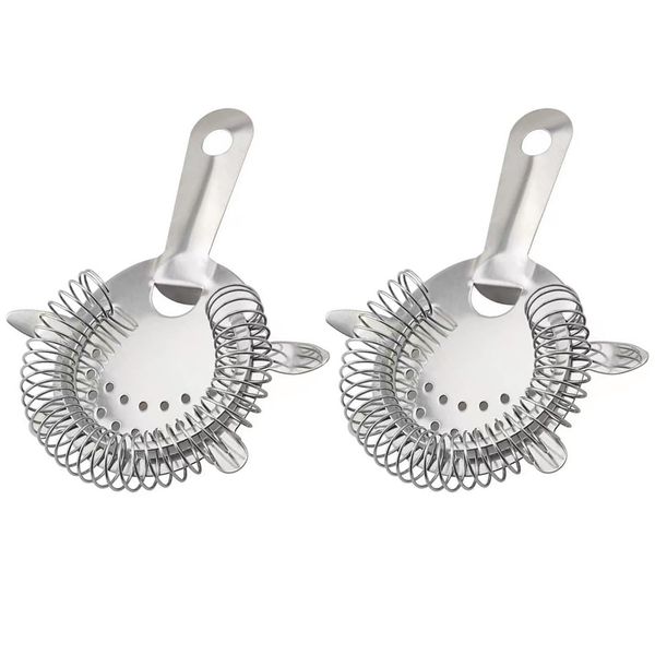 2Pcs Non-Toxic Safe Cocktail Filtering Tool Rust-Proof Stainless Steel Cocktail Ergonomic Handle Finish Drink Strainer for Shakers Mixing Glasses