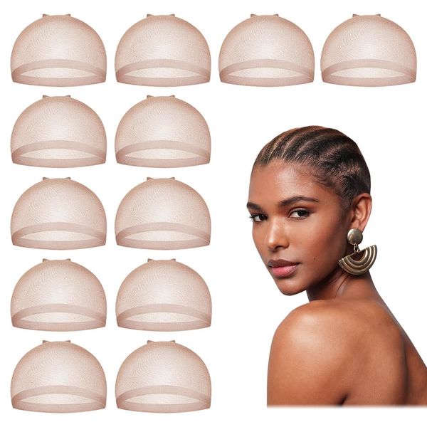 Dreamlover HD Wig Cap for Women, HD Caps for Wig, Bald Cap for Woman, Stocking Caps for Wigs, Transparent Wig Cap for Lace Front Wig, Dark Brown, 12 Pieces