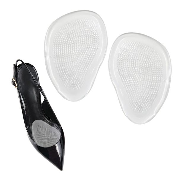 2 Pieces Silicone Anti Slip Forefoot Pads, Heel Cushion Inserts and Metatarsal Pads Reusable Adhesive Gel Foot Pads for Ball of Feet for Women Men Shoes Sandals (1 Pair)