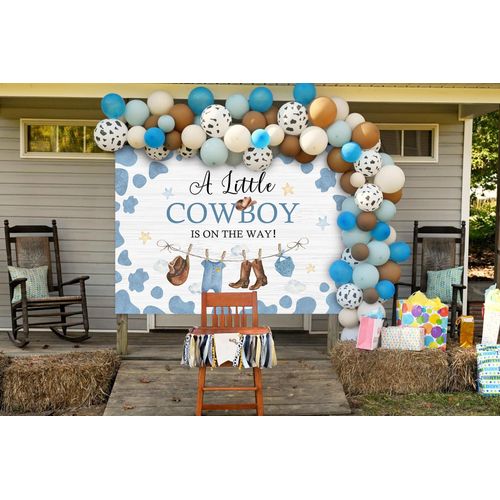 Avezano Cowboy Baby Shower Backdrop A Little Cowboy is on The Way Banner Wild West Western Baby Shower Decorations Supplies (Blue, 7x5ft)