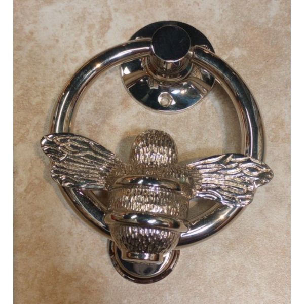 Decorative Solid Brass Bee Ring Hardware Door Knocker Satin Nickel