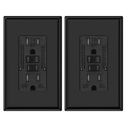 Micmi GFCI Outlet WR Weather Resistant Tamper Resistant TR Receptacle Self-Test with LED Indicator, 15Amp 125 Volt Screwless Wallplate Included ETL Listed (2Pack, Black)