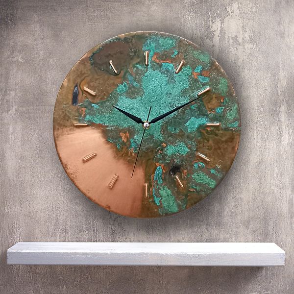 Modern Silent Original Handmade Copper Art Deco Wall Clock, Metal Wall Art Decor