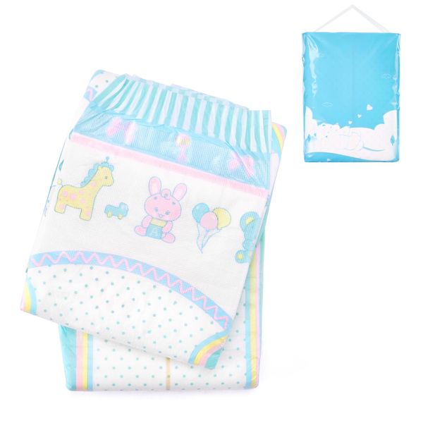 LittleForBig Adult Non-woven Diapers, Pack of 2, Cute Pattern, Baby Parading, Color Changing Notice Sign Lines, Thick, Highly Absorbent, Velcro, Total 2 Pieces, Medium