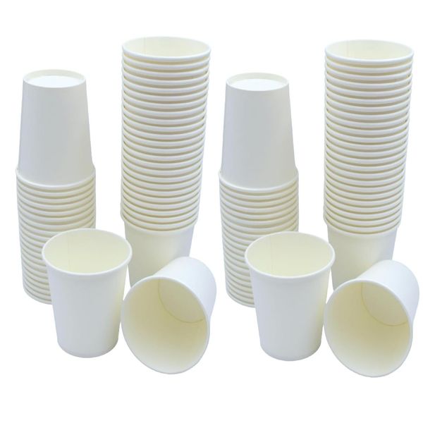 Sunrise Packaging 100 x 7oz White Paper Cups for Hot & Cold Drinks Biodegradable Leak-Resistant Eco-Friendly Single Wall Disposable Coffee/Tea Paper Cups