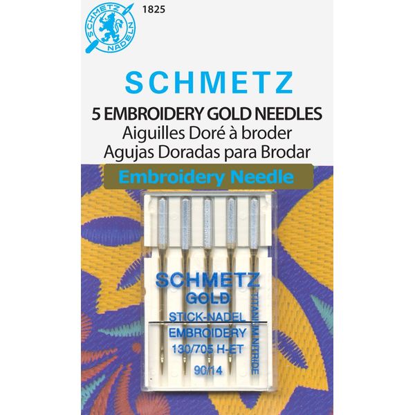 SCHMETZ Gold Embroidery Machine Needles-Size 90/14 5/Pkg