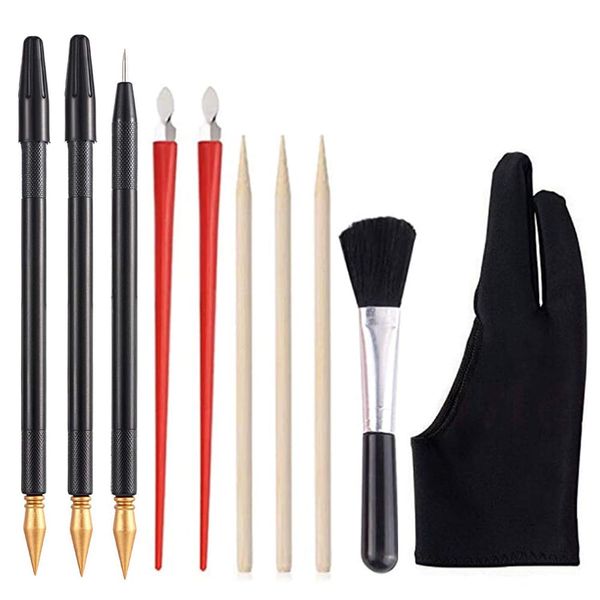 DFsucces Scratch Pen Set Scratch Art Scratch Art Pen Fine Point Bamboo Skewer Pen Brush Two Finger Gloves Set of 10 Scratch Art Tools 5 Types for Painting Interests Children Studying Home Beginners