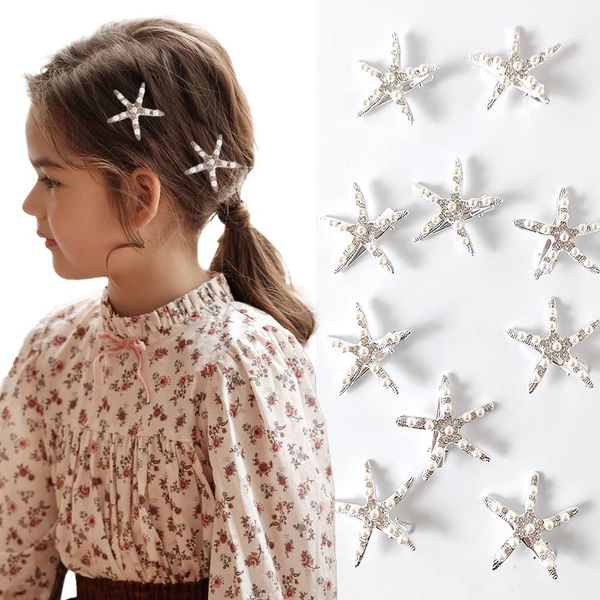 Starfish Hair Clip Bridal Flower Girl Accessories for Wedding (Silver-10PCS)