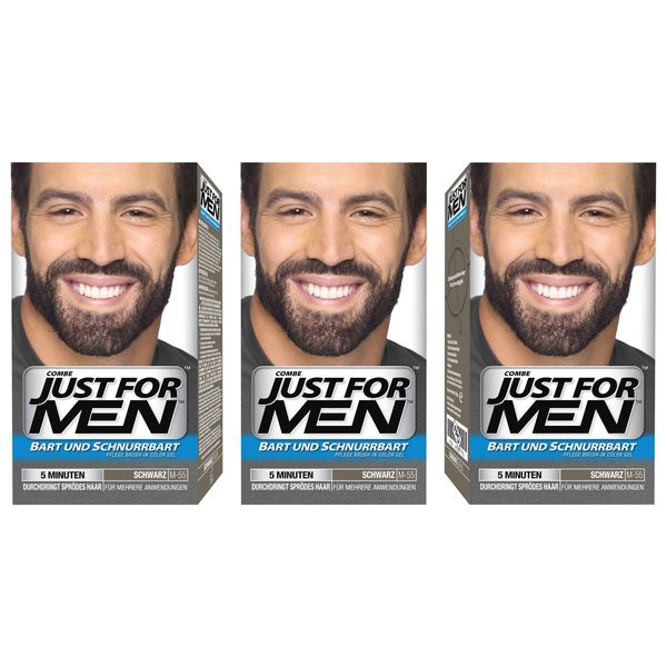 Just For Men - M55 - Pflege Brush In Color Gel für Bart, Schnurrbart, Natur Schwarz, 3er Pack