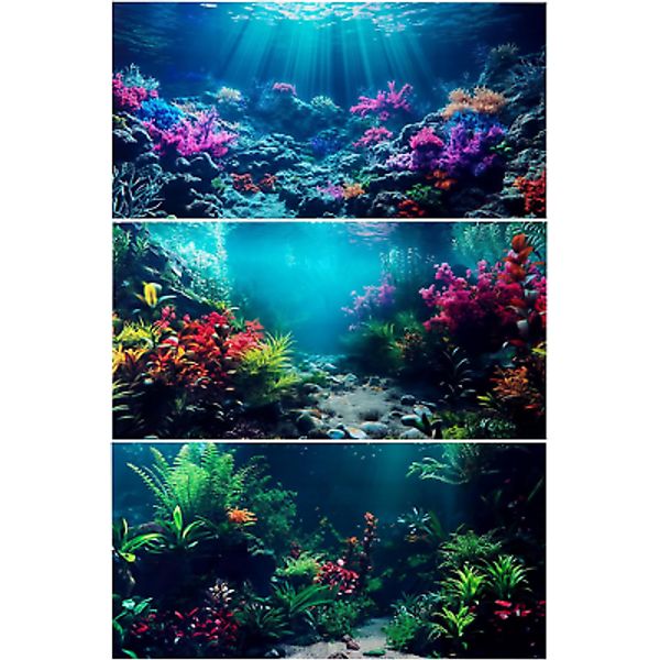 Aquarium Background 3pk | 36x18 Inch Undersea Scene | Corals Rocks Plants Cloth