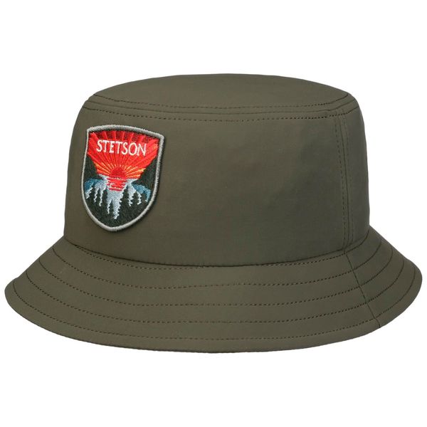 Stetson Jersey Bucket Stoffhut - Einfarbiger Hut mit Patch - Knautschbar - Fischerhut mit UV-Schutz - Unisex - Ganzährig - Damen/Herren Oliv L (58-59 cm)