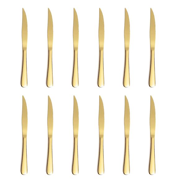 Xingjiake 12-piece Gold Steak Knives, Steak Knives Set Of 12, Stainless Steak Knives, Serrated Butter Knife, Dinner Knives Set, dishwasher safe