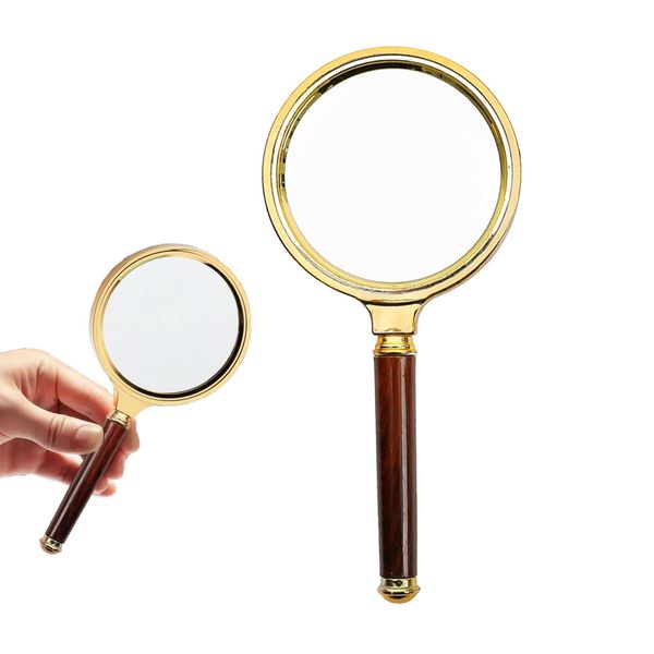 VIKSAUN Handheld Magnifier, 10x Magnifying Glass, Learning Reading Fault Finding Reading Books Inspection Shatterproof 80mm Magnifying Lens (Gold/Red)