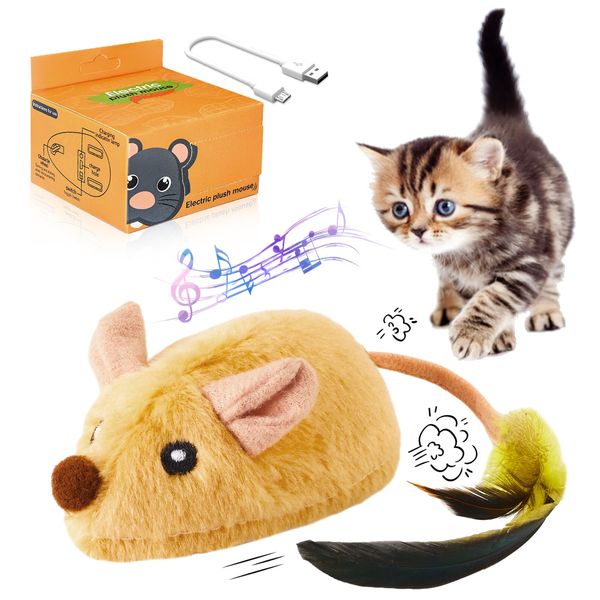 Cat Toy, Electric Rat, Automatic, Interactive Toy, USB Rechargeable, Irregular Exercise, Obstacle Avoidance Sensor, Natural Feathers, Mouse Cock, LED Light, Easy Operation, For Home Use, Lack of