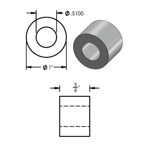 Steel Spacer 1" OD x 1/2" ID, Round Spacer Unthreaded Standoff Bushing Plain Finish, Fits Screws, Bolts 1/2" or M12, Metal Spacers Online (3/4" Length, 10 Pack)