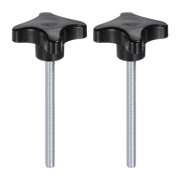 sourcing map 2pcs Star Knobs M8 x 100mm Male Thread Plastic 4-Star Stud Knob Hand Tightening Clamping Screw Replacement Threaded Handle, Black