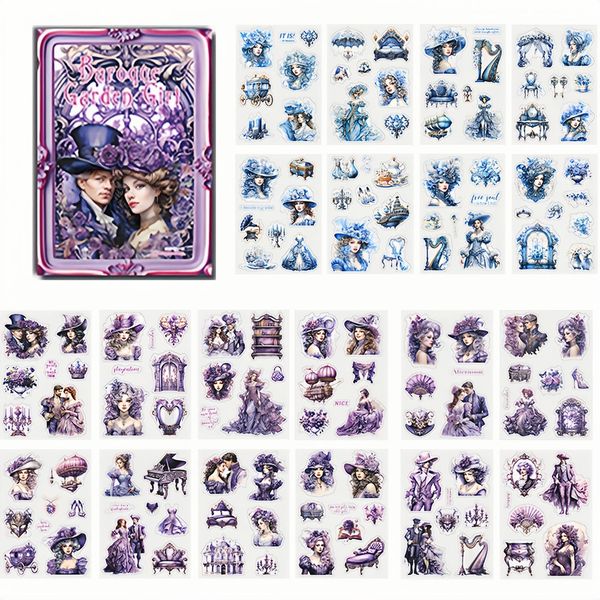 Diyxisk Scrapbook Stickers, Scrapbook Zubehör Barock Garden Girl Sticker Set Bücher Zubehör, Verwendet Dekorieren von Fotobüchern Aufklebern Accessoires Selbstklebenden Diy (Lila)