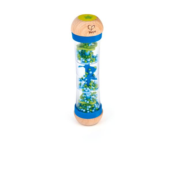 Hape Beaded Raindrops | Mini Wooden Musical Shake & Rattle Rainmaker Toy, Blue, Model Number: E0328B ,L: 2, W: 2, H: 7.9 inch