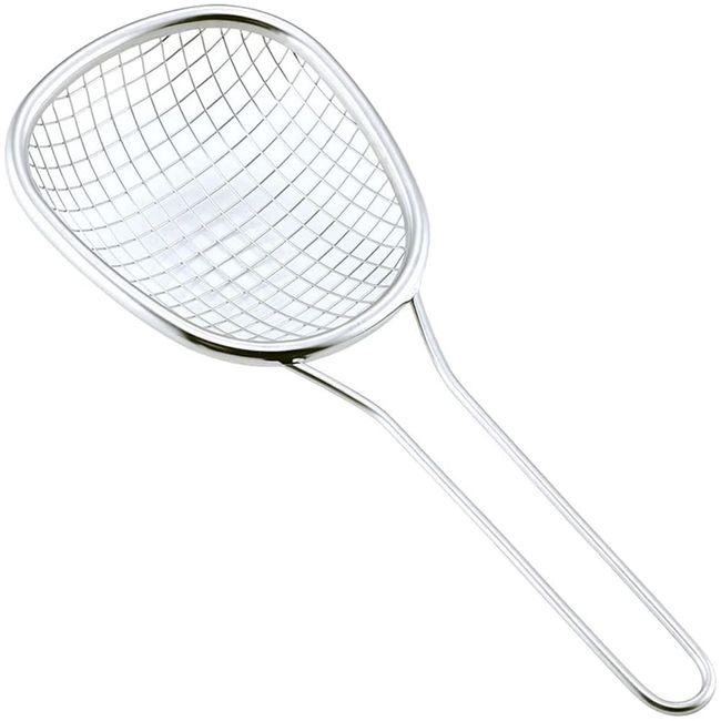 Shimomura Planning Co. 44108 Tsubamesanjo Mama Cook, For Scooping Frying All Together, Oil Cutting Colander, Small, Made in Japan, Easy to Fry Twice, Oval Shape Along The Side Of The Pot, For Draining Vegetables, Stainless Steel