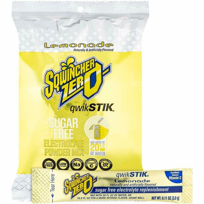 Sqwincher Qwik Stik Sugar Free Electrolyte Hydration Drink Mix LEMONADE 50/BG