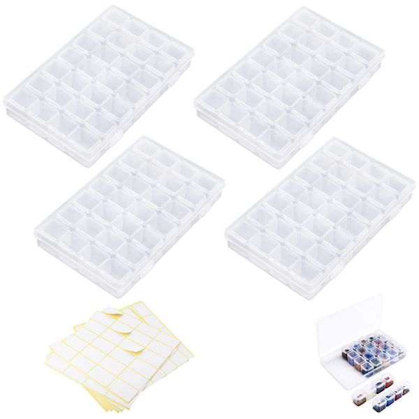 HOMEJOY 4 Pack Diamond Embroidery Box 28 Grids Transparent Bead Storage Clear Plastic Bead Case with 15 Label Sticker for Jewellery Beads Earring DIY Tool Accessories