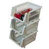 Pack of 3 , Stackable Storage Baskets Plastic Stacking Basket Set, Household Stackable organizer (Cream)